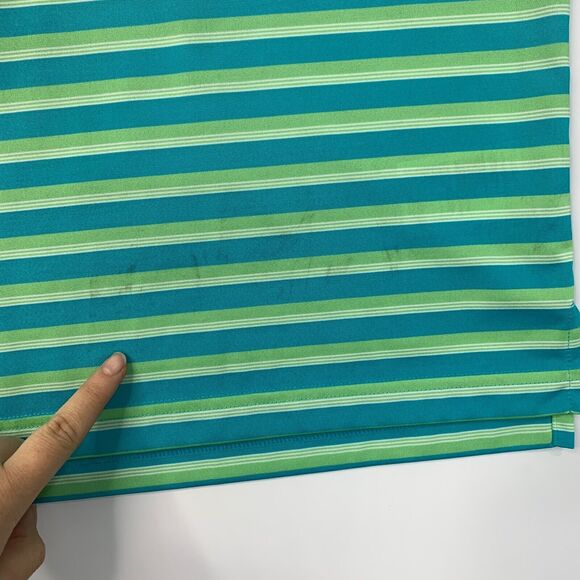 Adidas Polo Shirt Mens L Large Green Striped High Low Vented Hem Short Sleeves - Picture 6 of 14